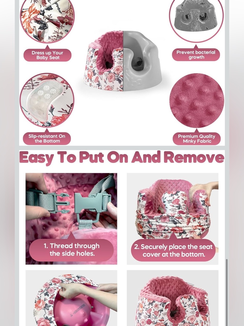 Bumbo Seat Floral Cover & Tray — Pink Floral Baby - Picture 3 of 3